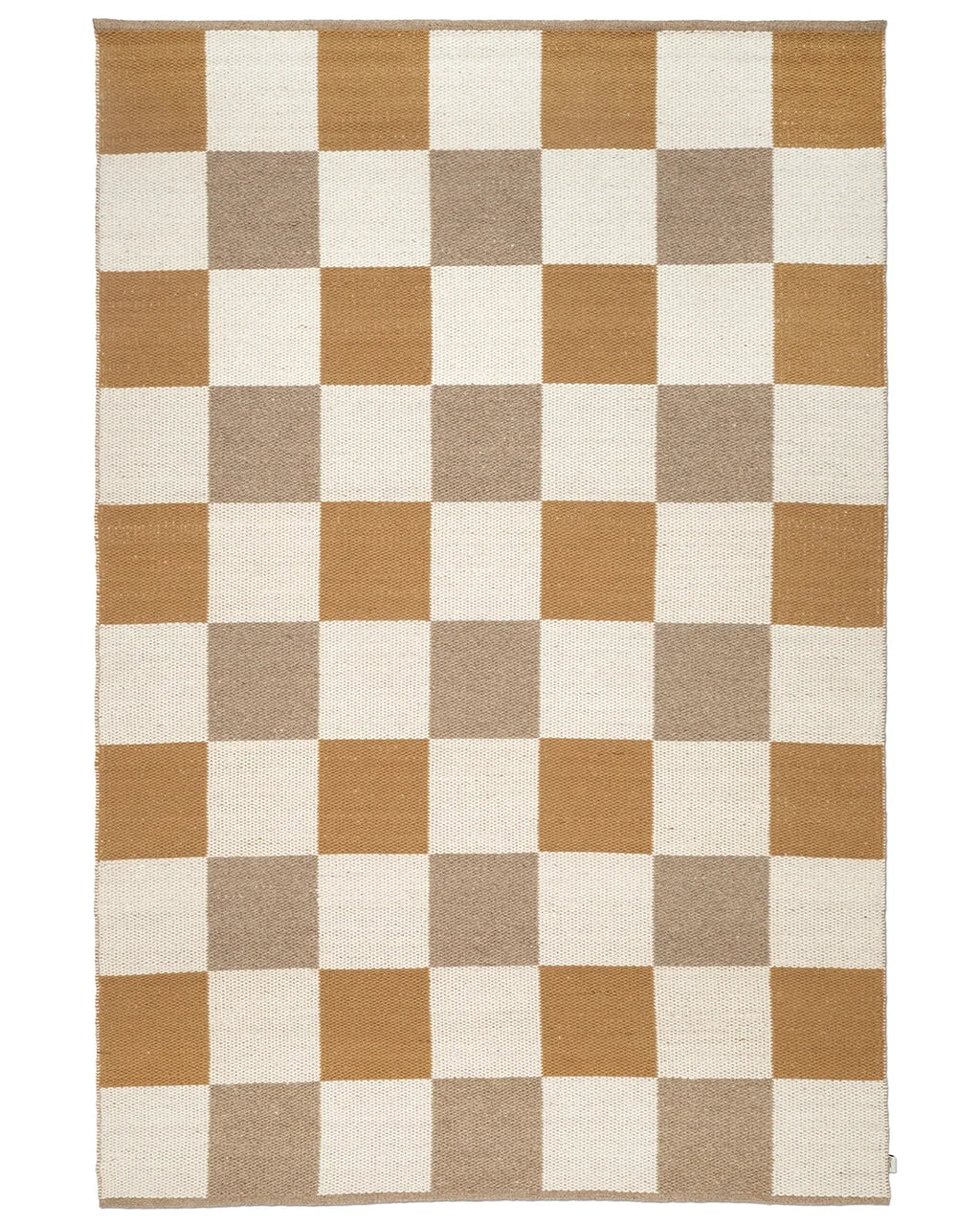 Checked Yellow/Natural handwoven wool rug