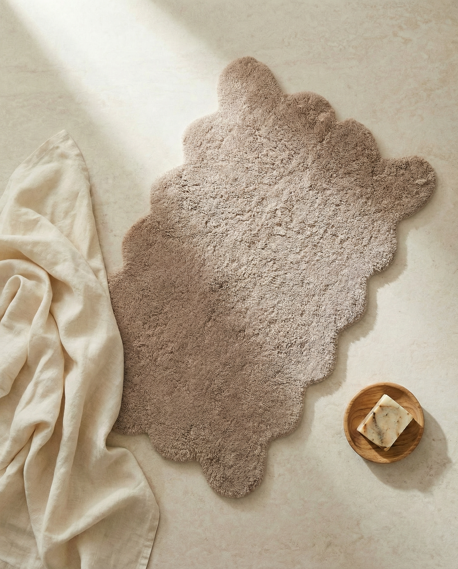 CLAM BATH MAT, COTTON, BEIGE