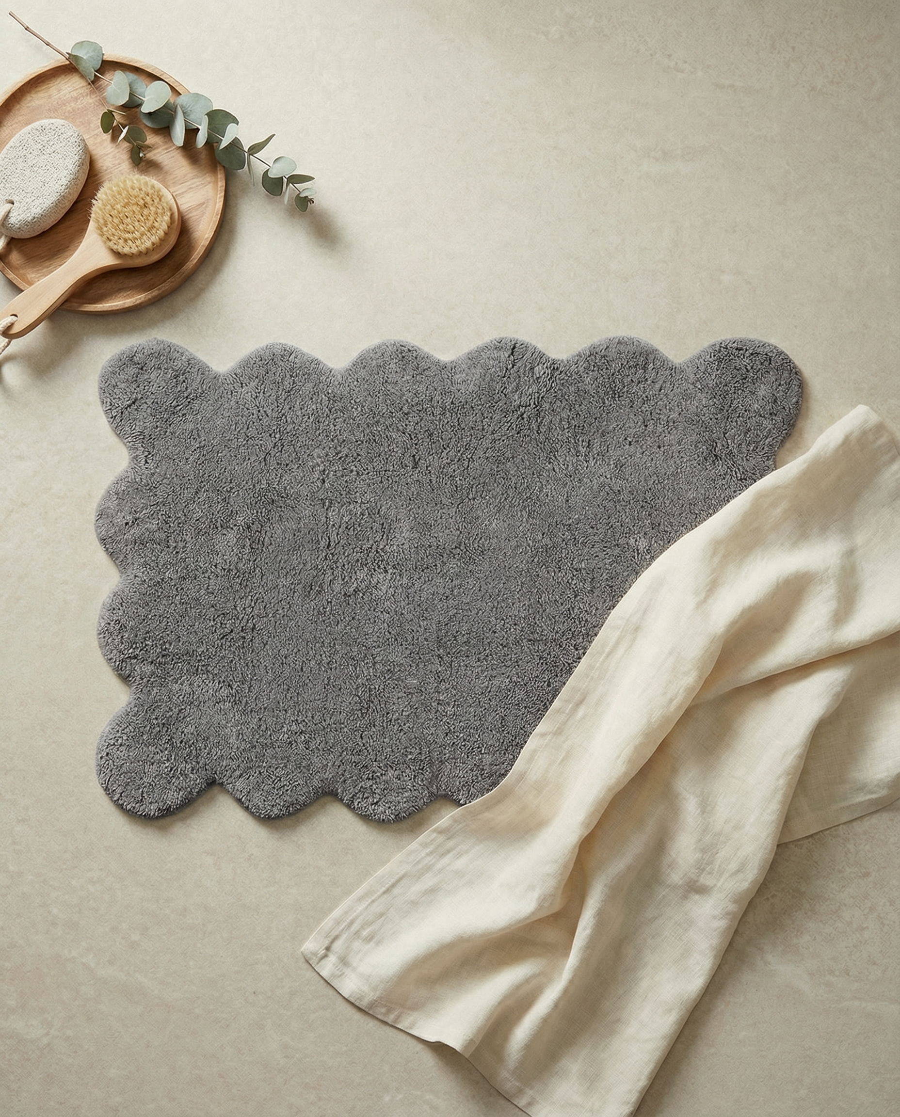 CLAM BATH MAT, COTTON, GREY