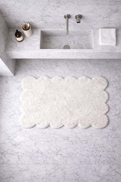 CLAM BATH MAT, COTTON, WHITE