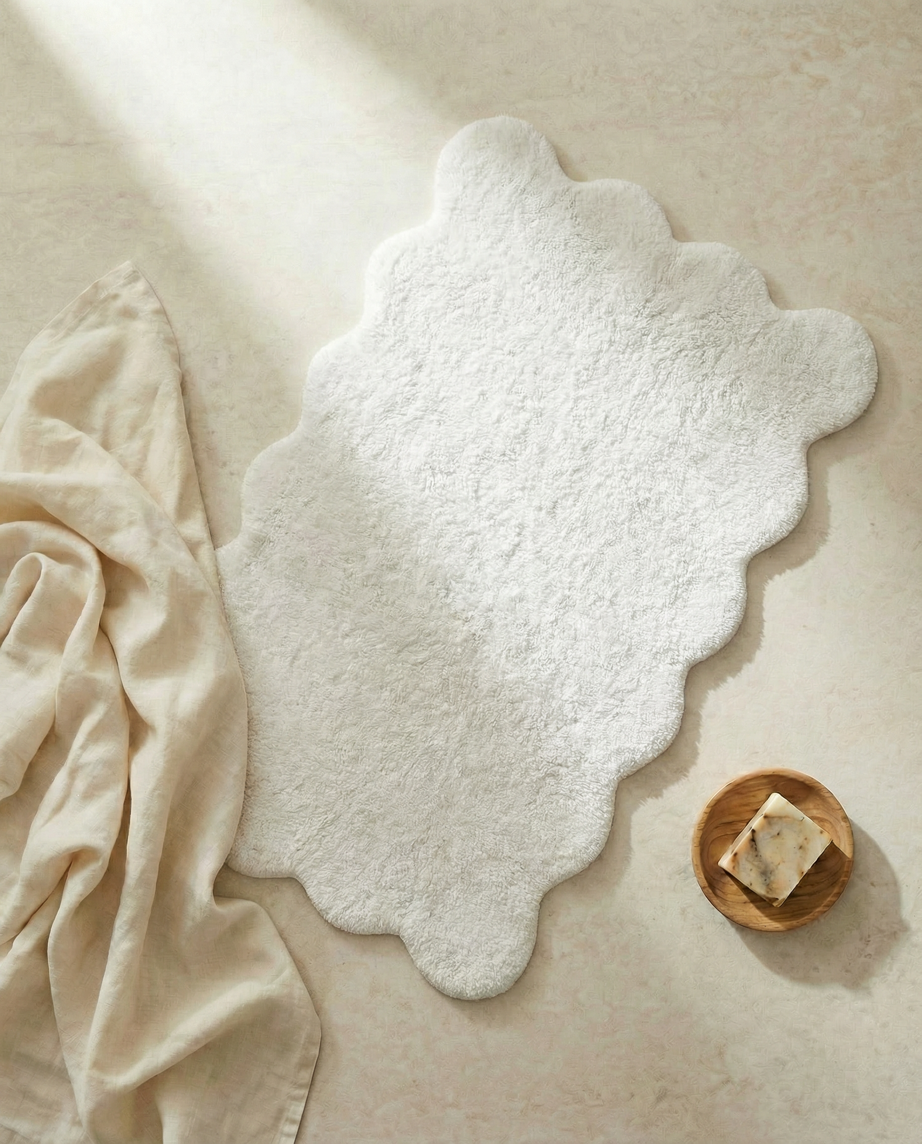 CLAM BATH MAT, COTTON, WHITE