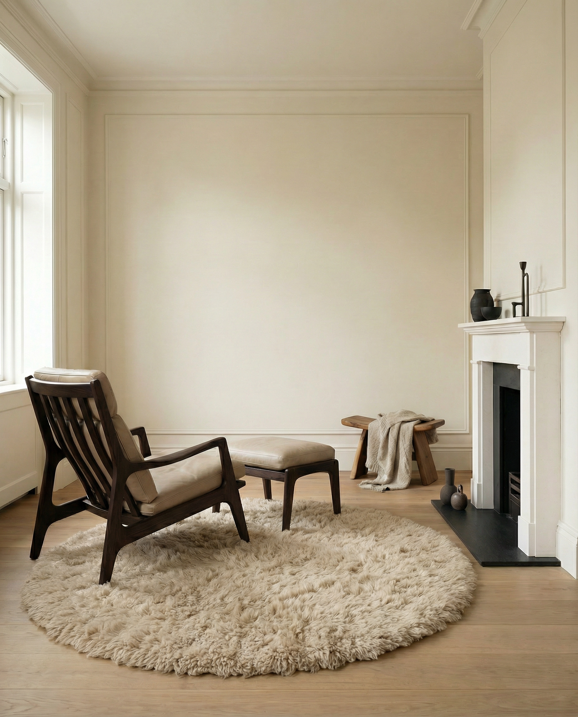 Cloudy Wool Rug, Beige,  Ø 160 cm