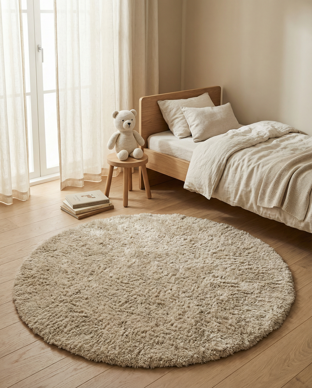 Cloudy Wool Rug, Beige,  Ø 160 cm