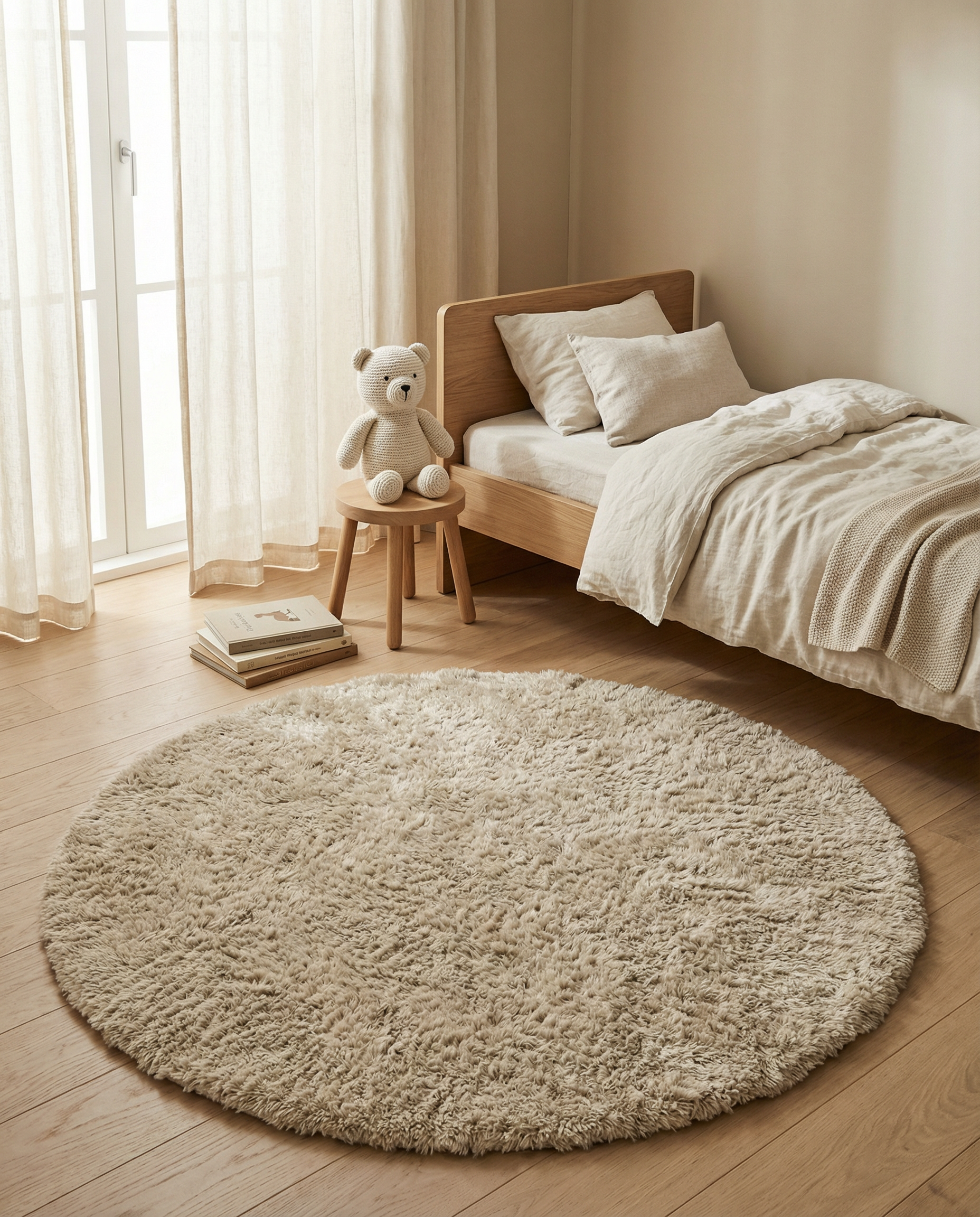 Cloudy Wool Rug, Beige,  Ø 160 cm