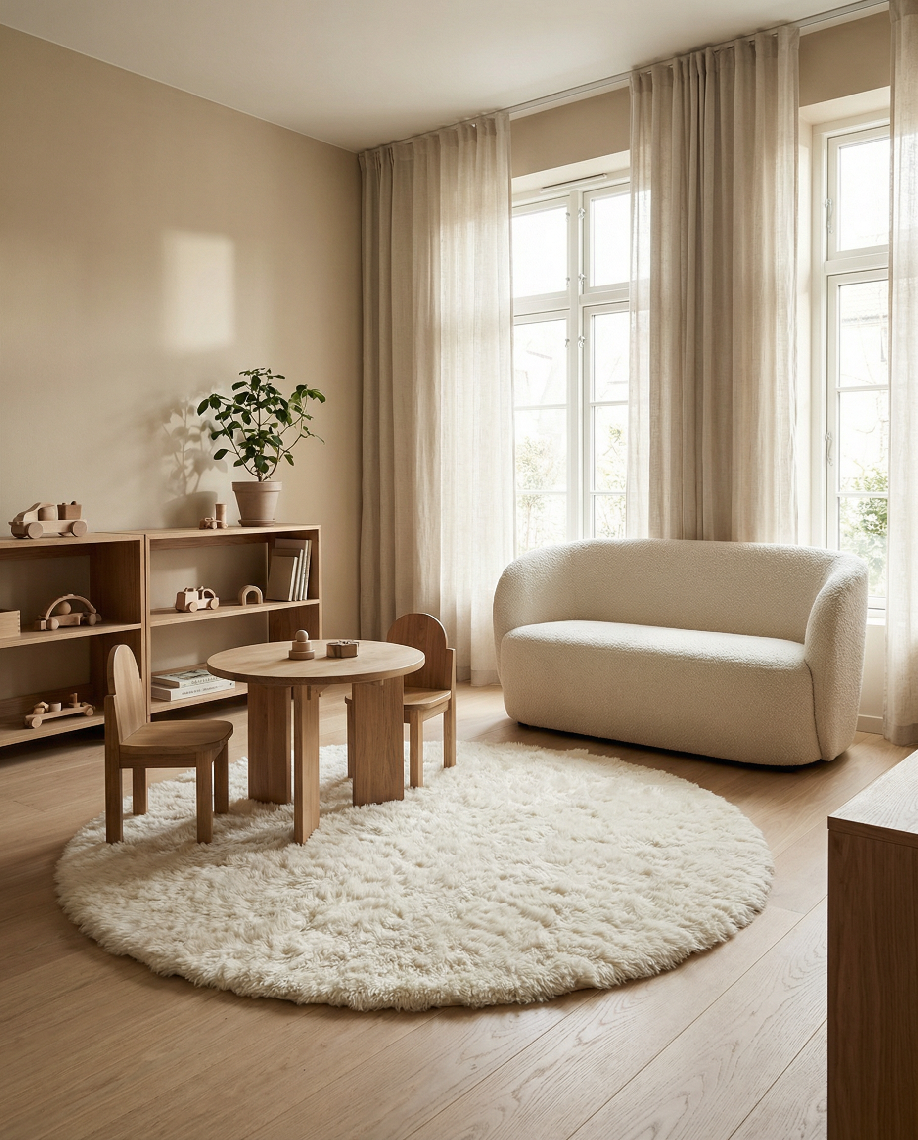 Cloudy Wool Rug, Natural white,  Ø 160 cm