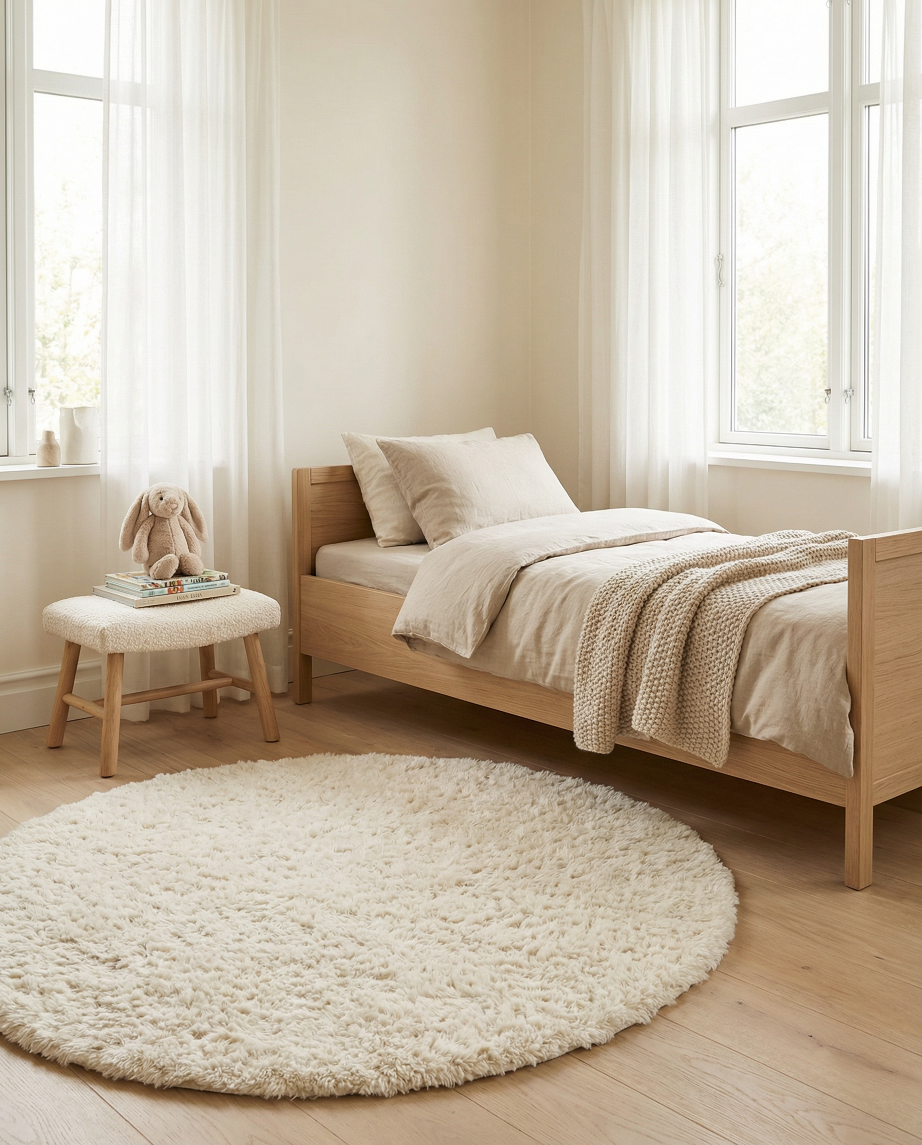 Cloudy Wool Rug, Natural white,  Ø 160 cm