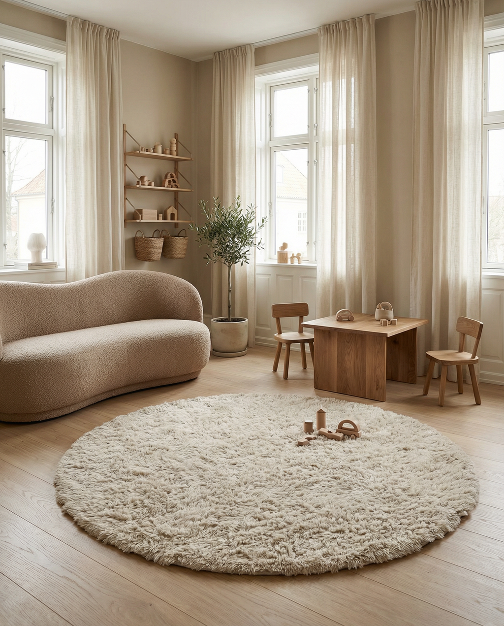 Cloudy Wool Rug, Beige,  Ø 160 cm