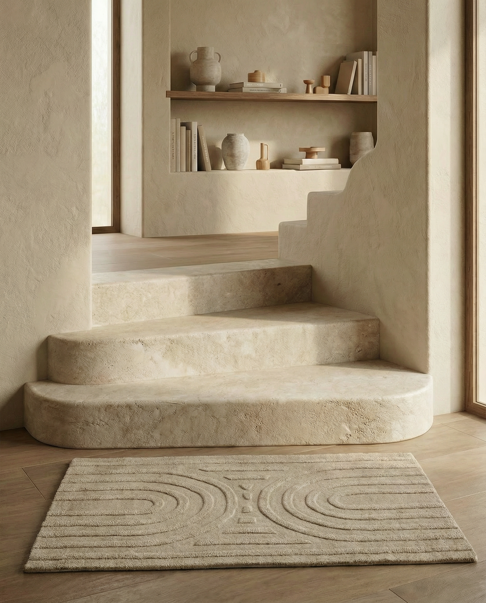 CURVE DOORMAT, WOOL, BEIGE