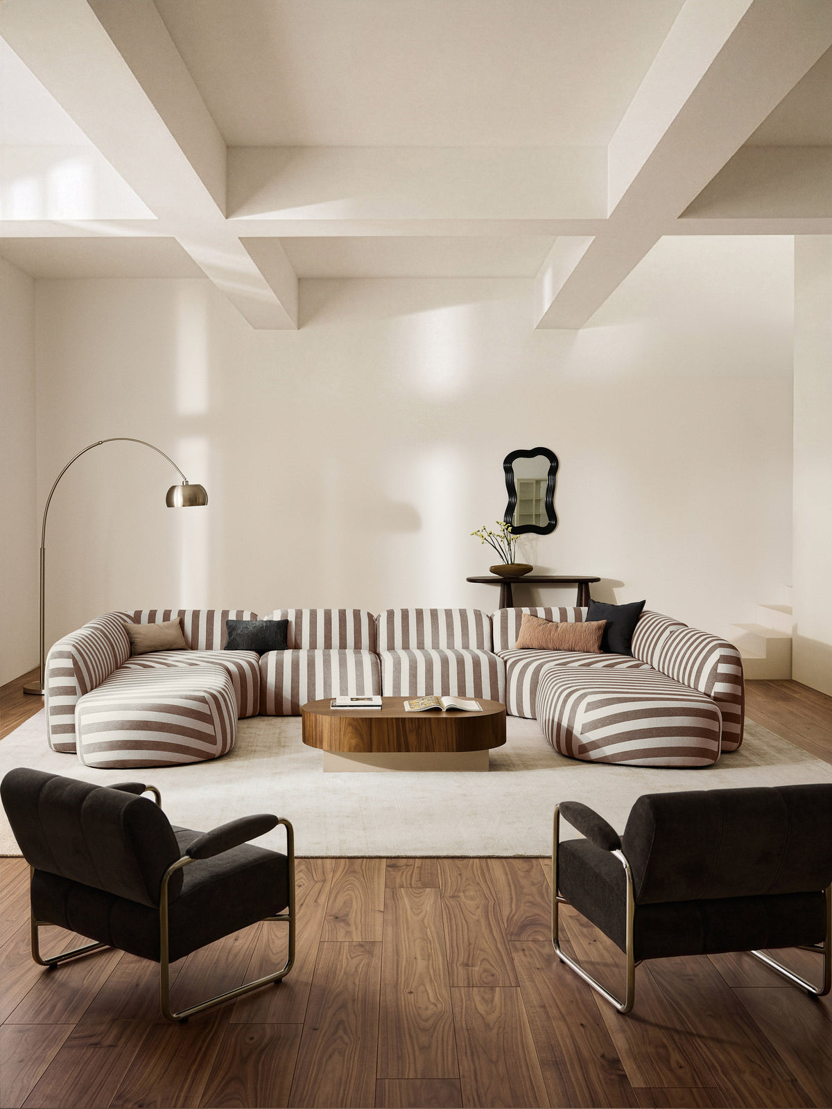 Wolke XL modular sofa in brown striped fabric