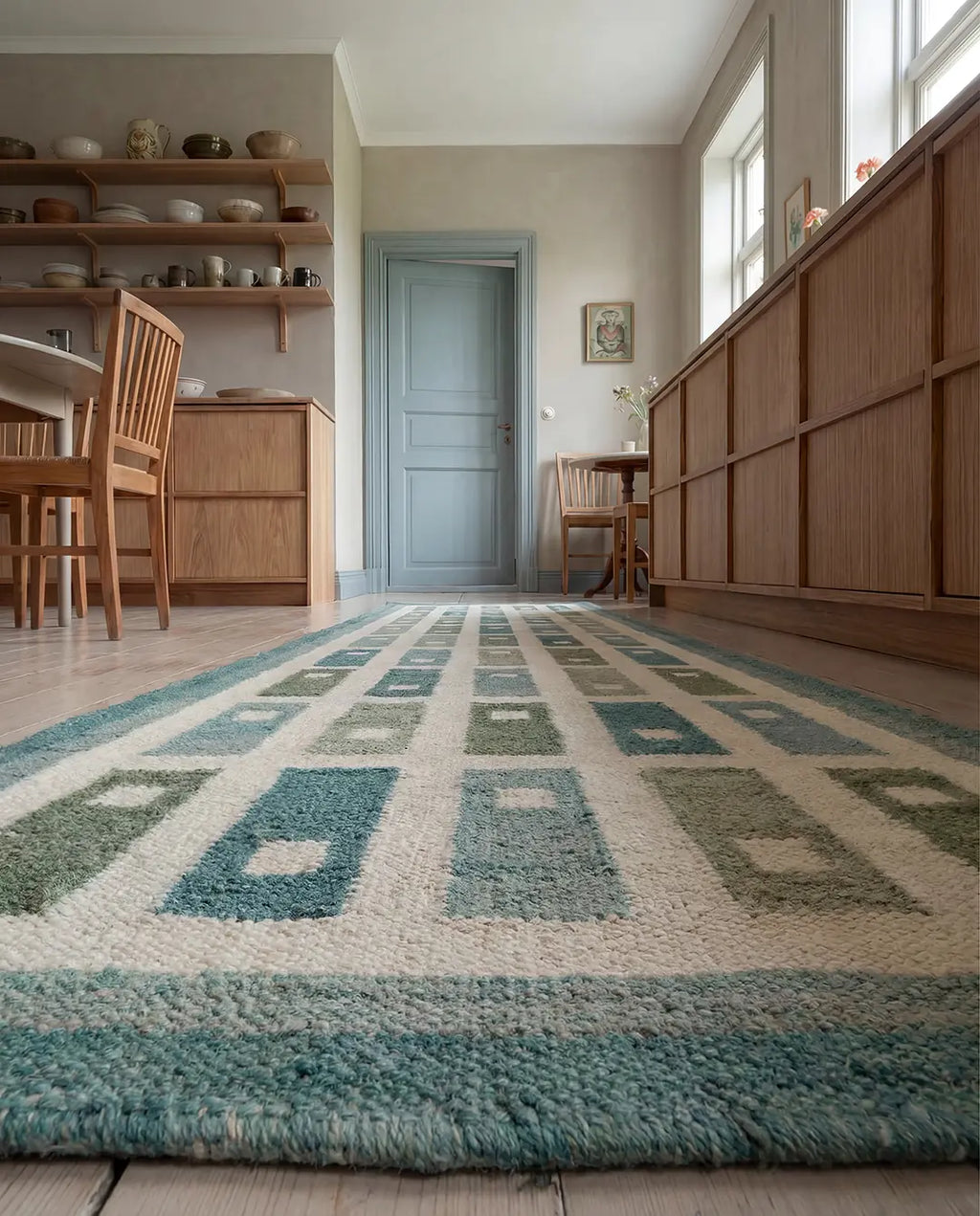 FYRBO RUNNER, WOOL, SEA,  80 x 250