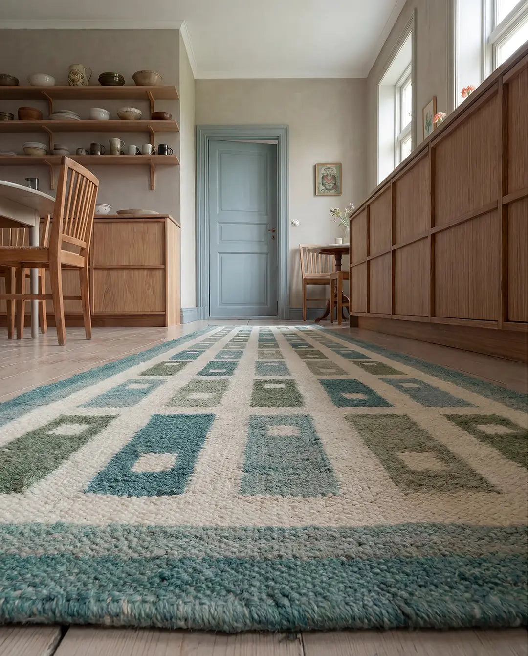 FYRBO RUNNER, WOOL, SEA,  80 x 250