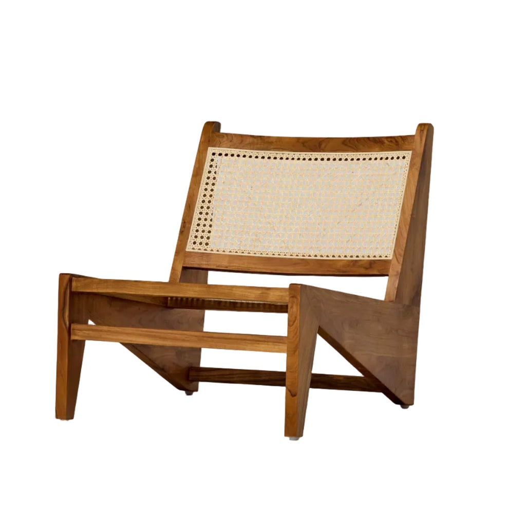 Lazy teak and natural cane armchair