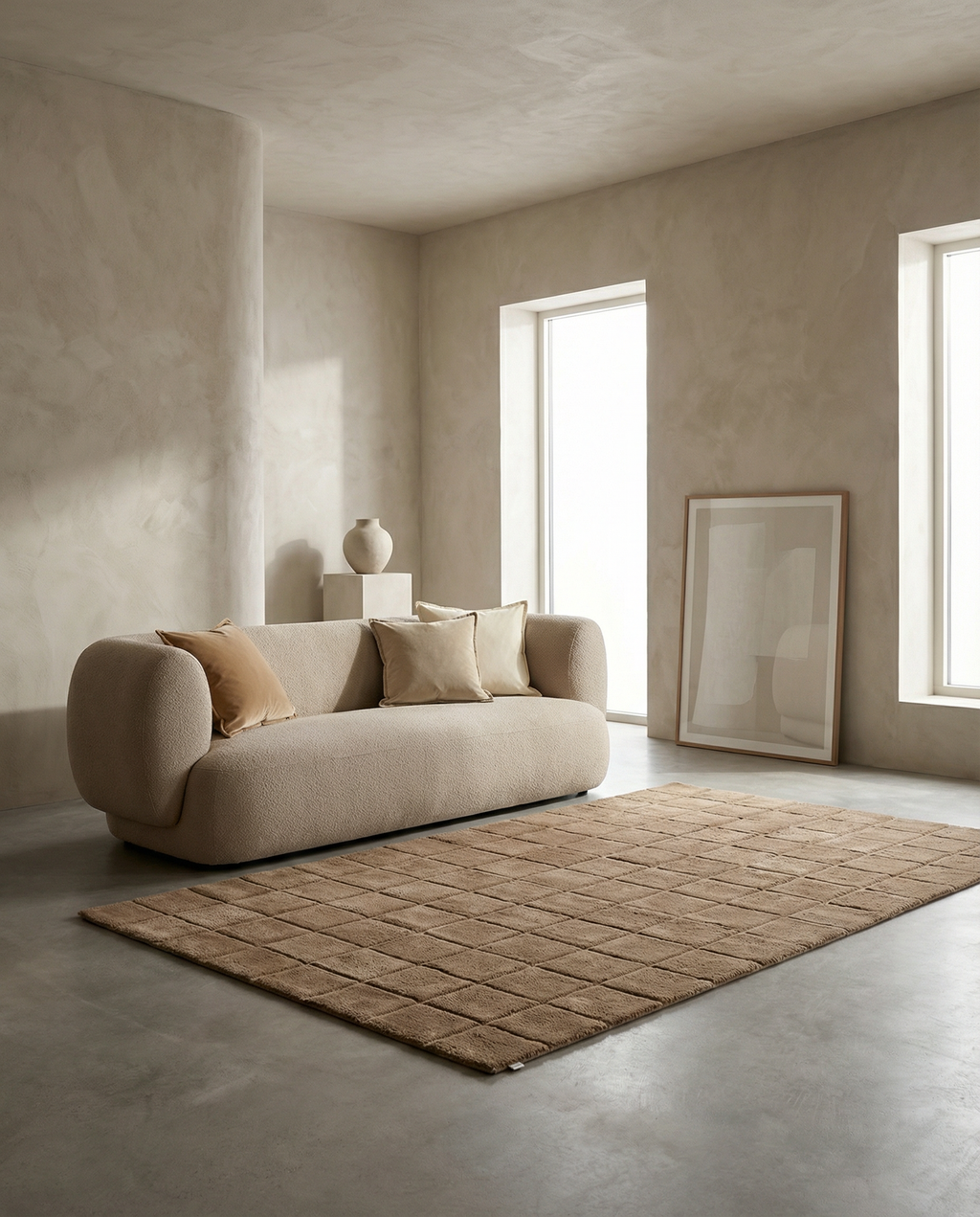GRID WOOL RUG WHEAT, MANY SIZE