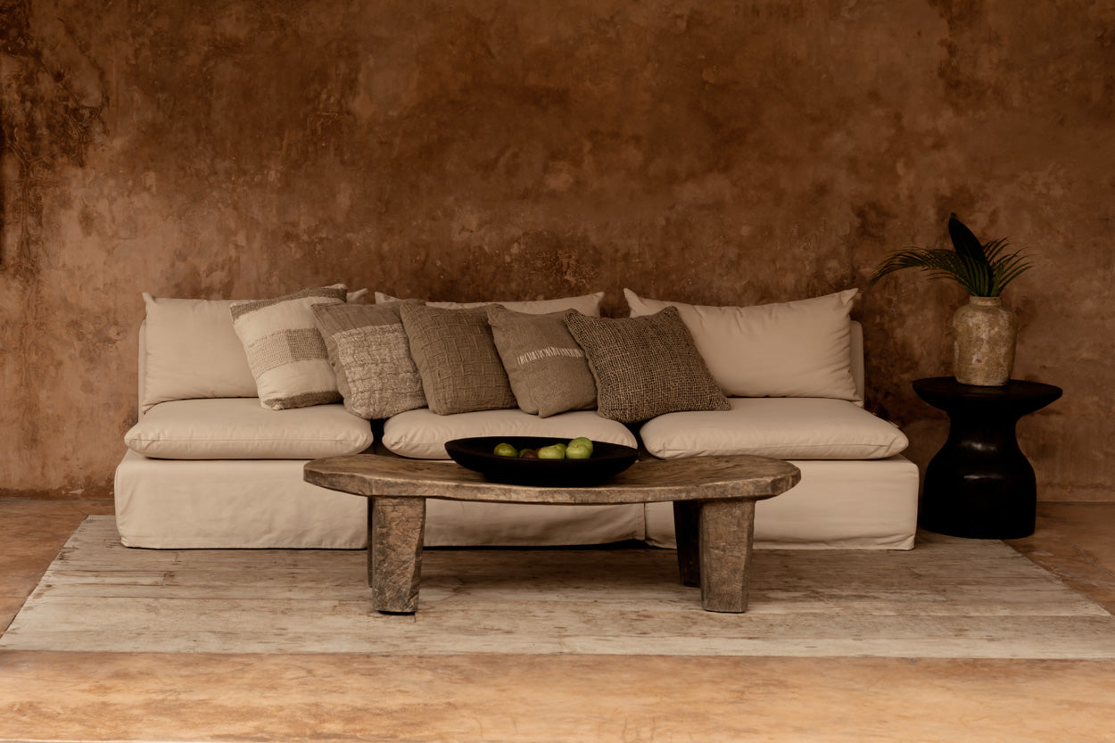 The Linen Damier Cushion Cover - Natural, 50 x 50 cm