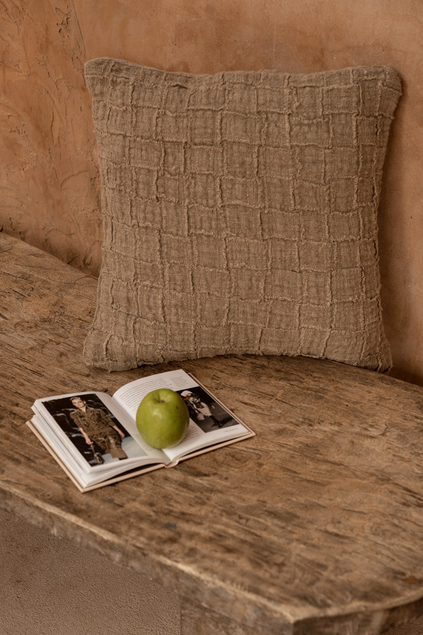 The Linen Damier Cushion Cover - Natural, 50 x 50 cm