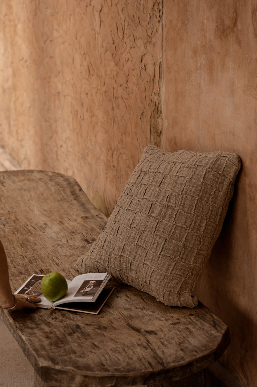 The Linen Damier Cushion Cover - Natural, 50 x 50 cm