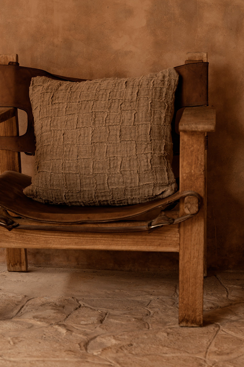 The Linen Damier Cushion Cover - Natural, 50 x 50 cm