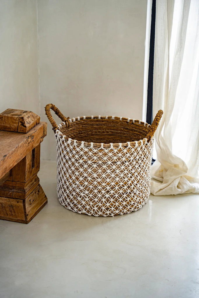 Crossed Stitched Macrame Basket - 40 x 40, H 31 CM