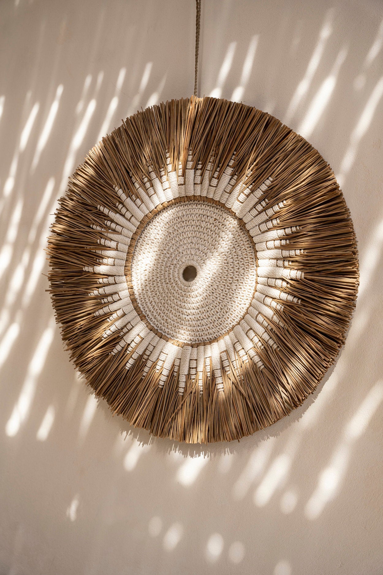 Raffia Macramé Wall Deco - White Natural, Ø 60 cm