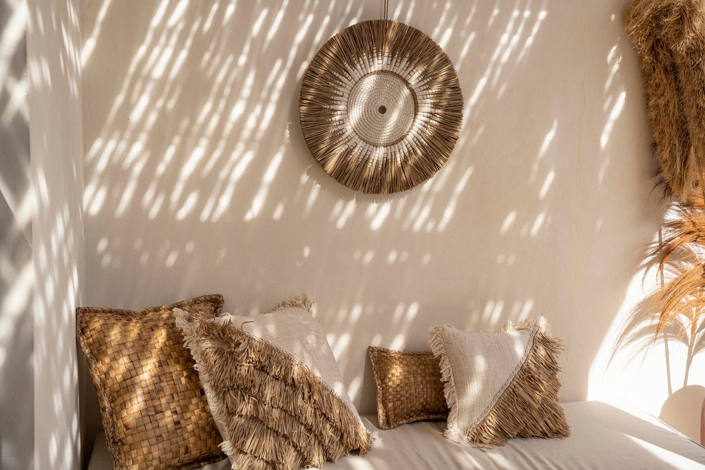 Raffia Macramé Wall Deco - White Natural, Ø 60 cm