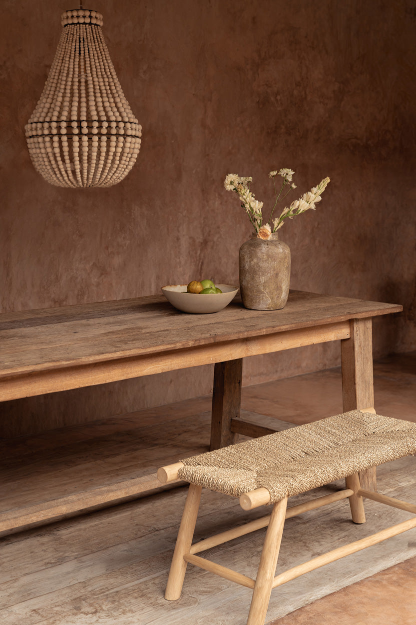 The Porto Seagrass Bench - Teak Wood, Natural - W 110 cm
