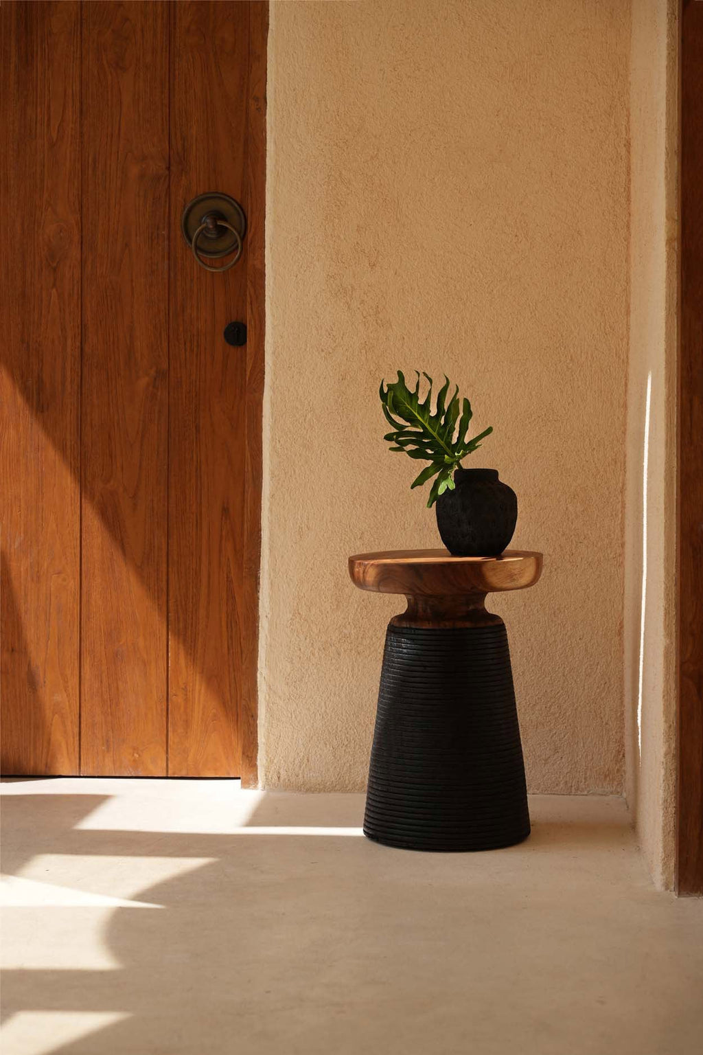 The End Side Table - Natural- Black, Suar wood, 40 x 40, H 50 CM