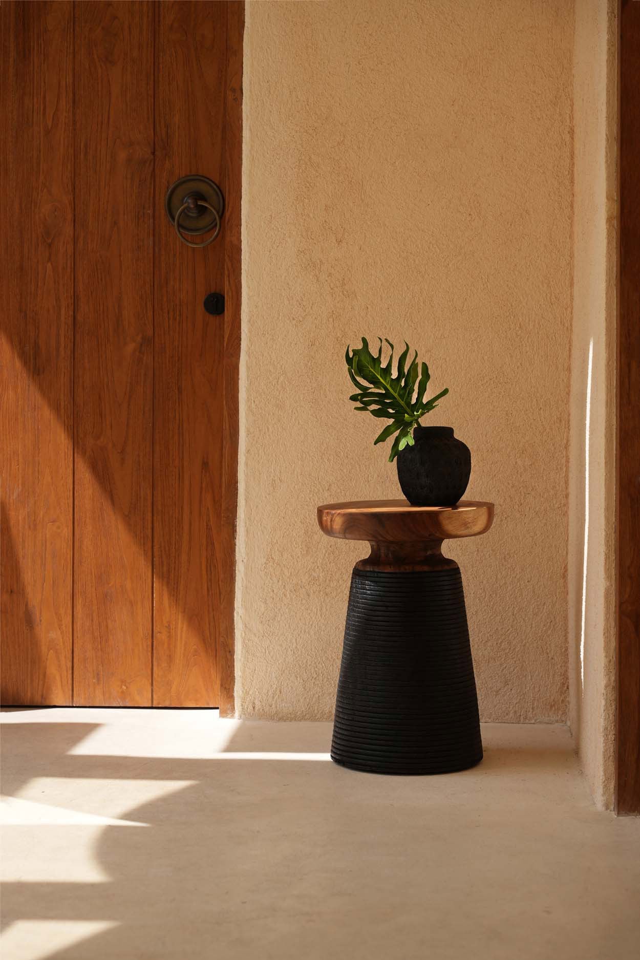 The End Side Table - Natural- Black, Suar wood, 40 x 40, H 50 CM