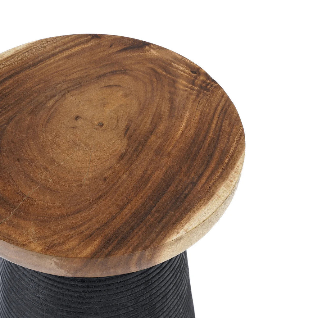 The End Side Table - Natural- Black, Suar wood, 40 x 40, H 50 CM