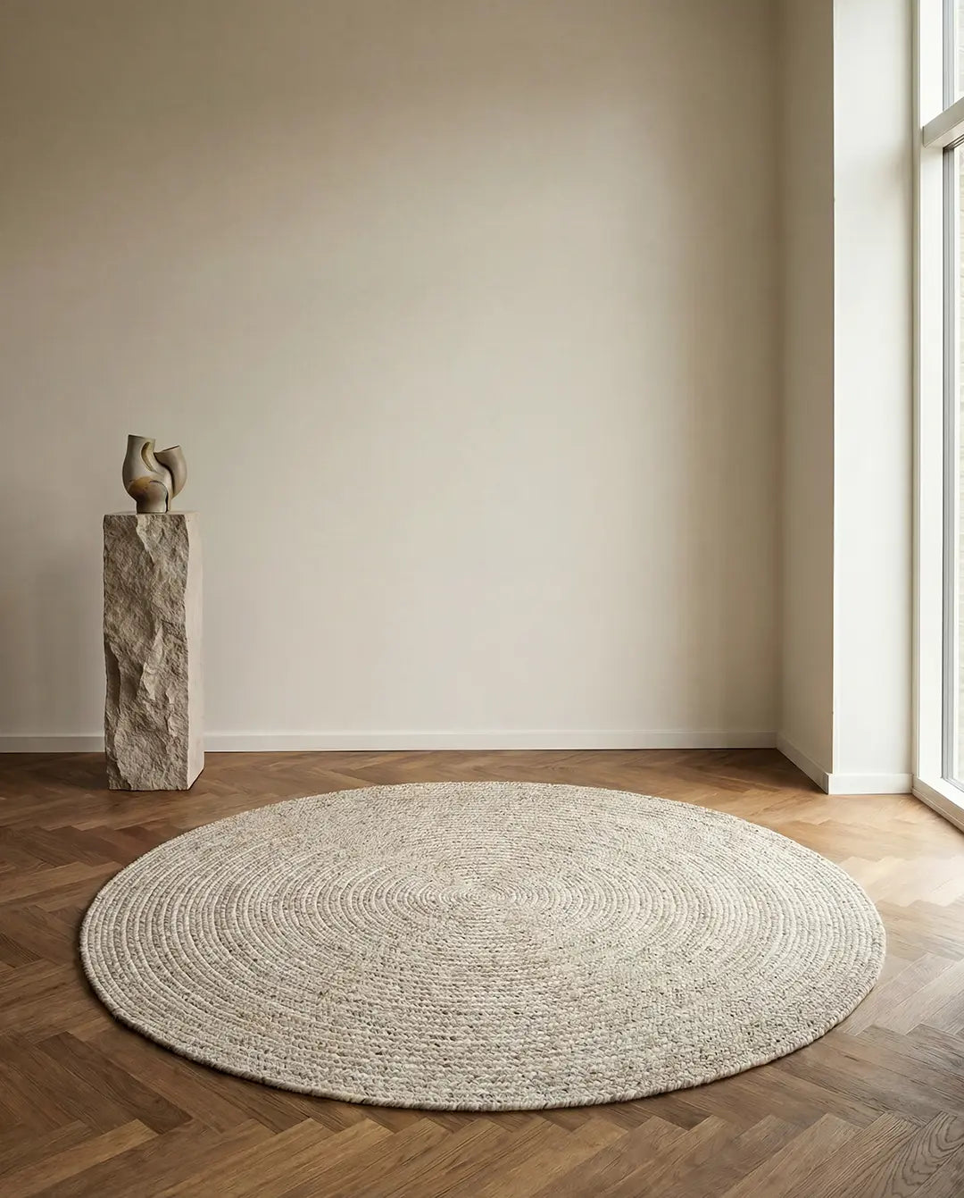MERINO Round Wool Rug, Natural Beige