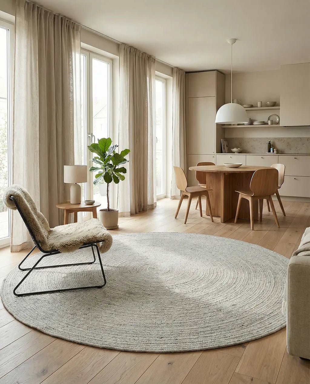 MERINO Round Wool Rug, Concrete