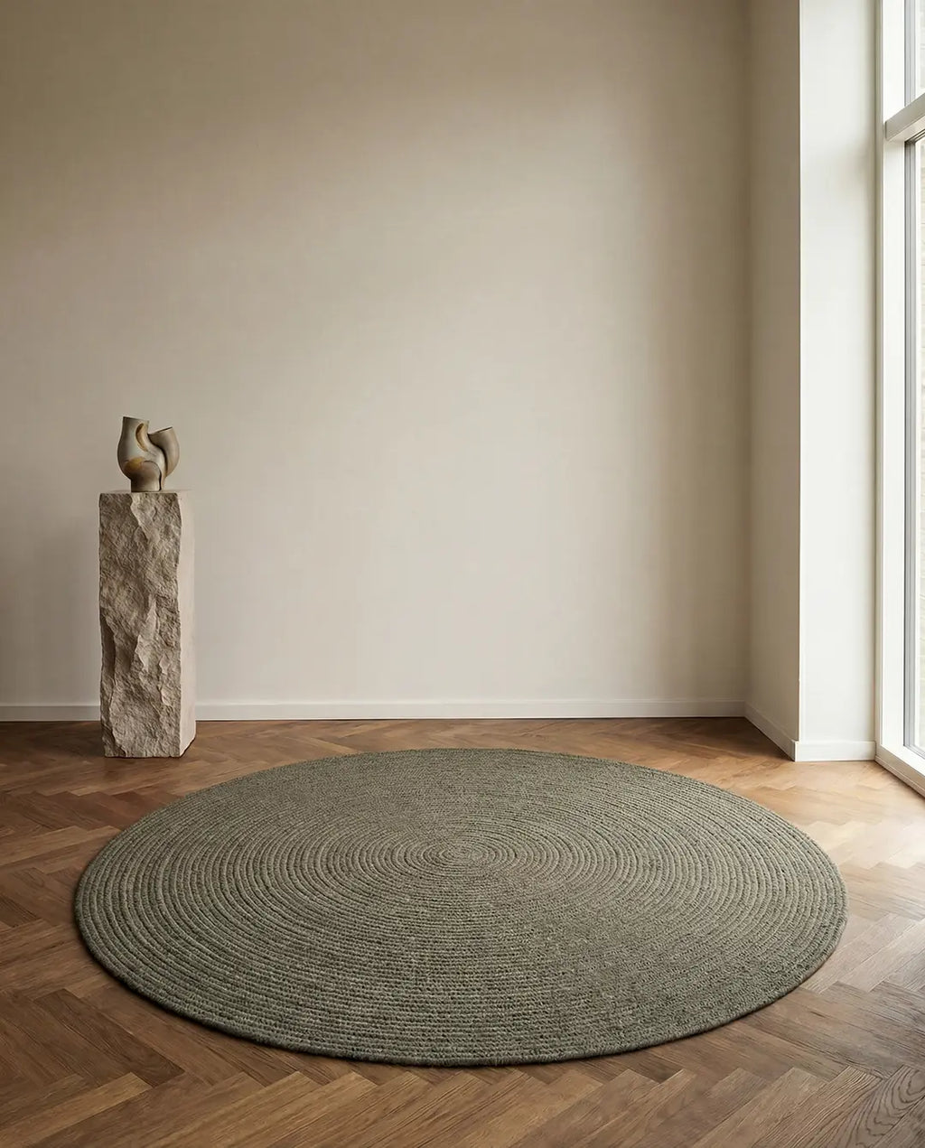 MERINO Round Wool Rug, Forest Green