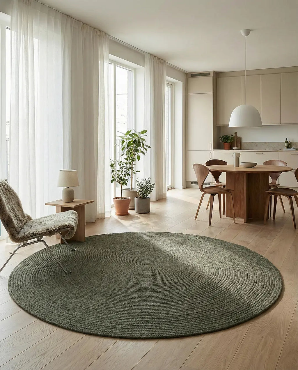 MERINO Round Wool Rug, Forest Green
