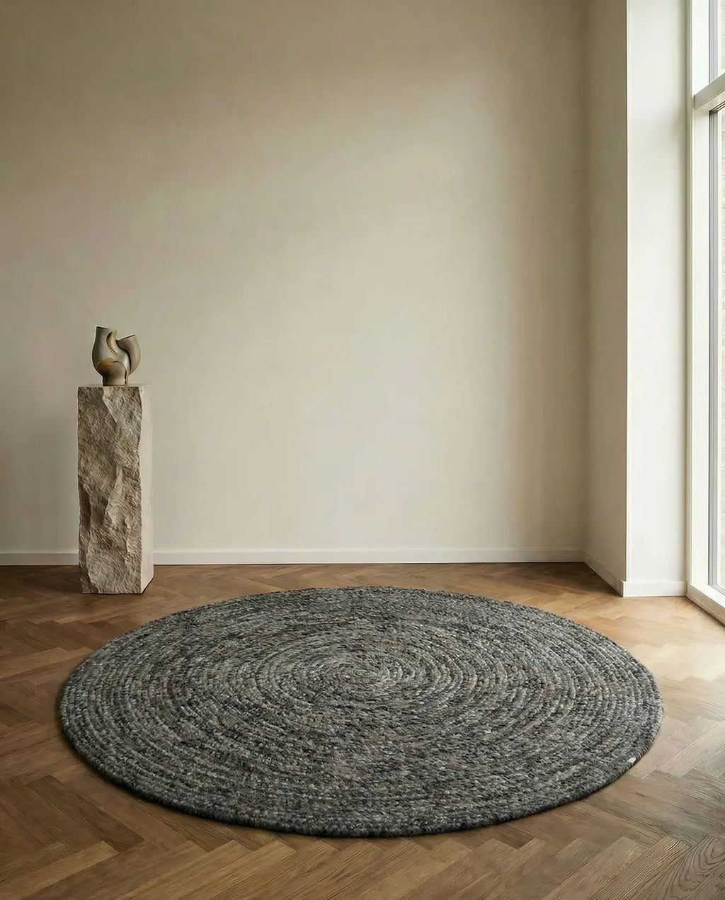 MERINO Round Wool Rug, Grey Melange