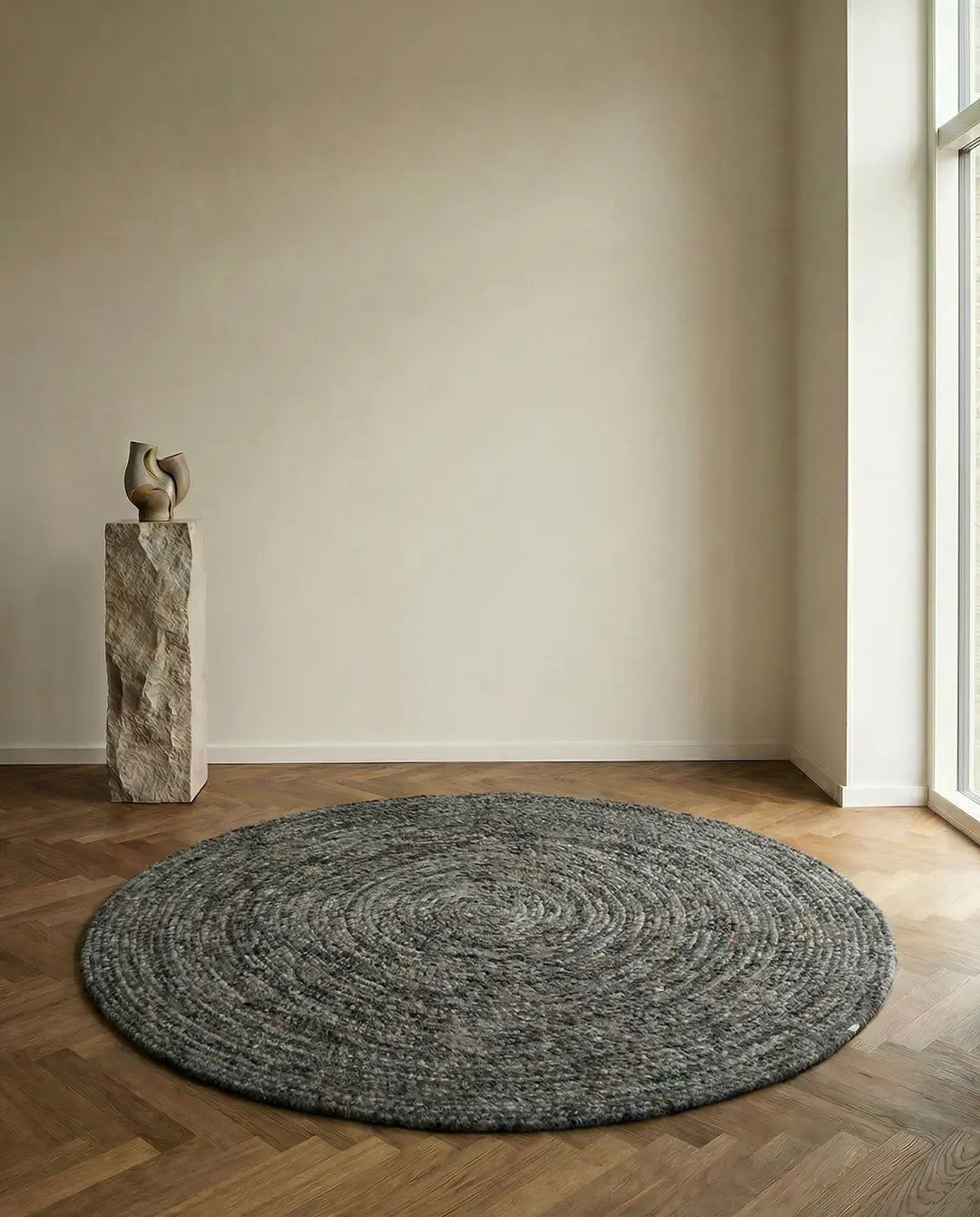 MERINO Round Wool Rug, Grey Melange