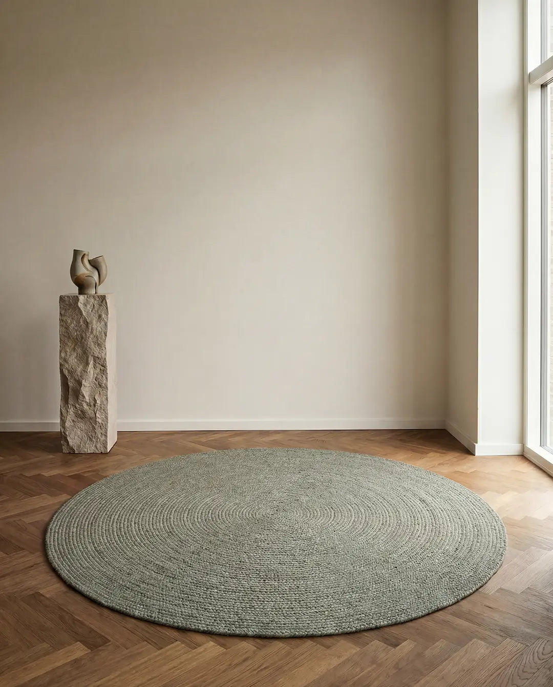 MERINO Round Wool Rug, Green