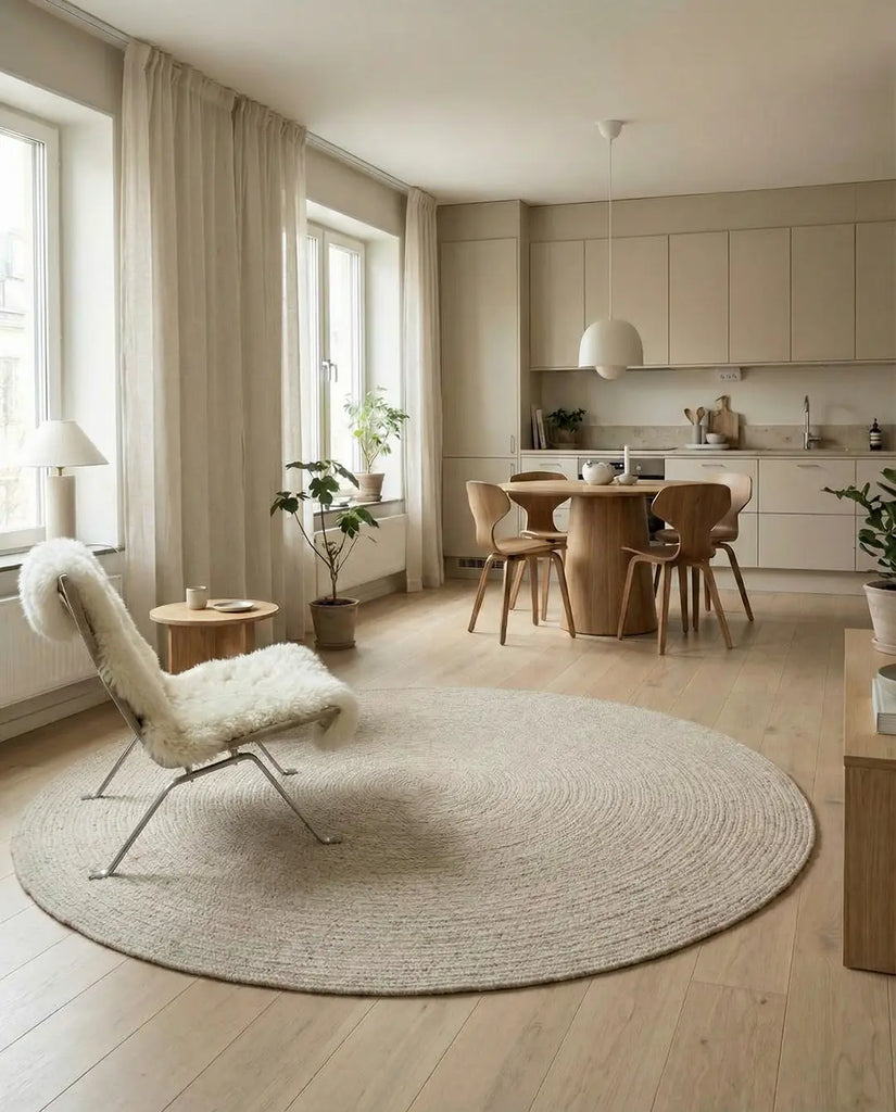 MERINO Round Wool Rug, Oat