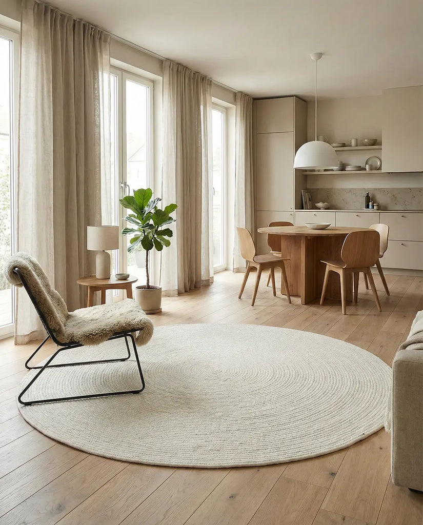 MERINO Round Wool Rug, White