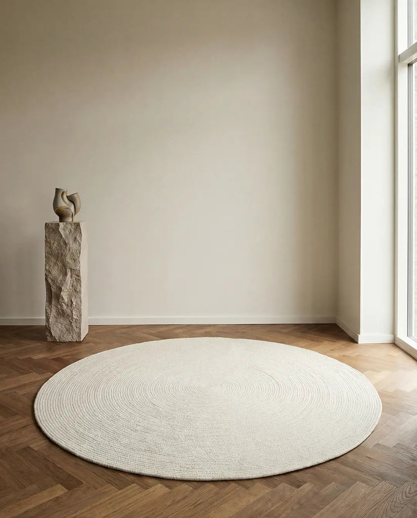 MERINO Round Wool Rug, White
