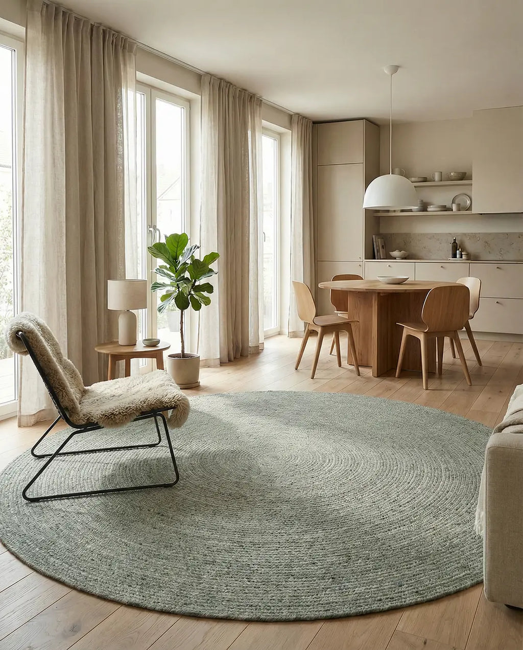 MERINO Round Wool Rug, Green
