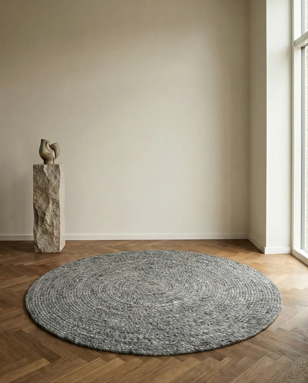 MERINO Round Wool Rug, Granit