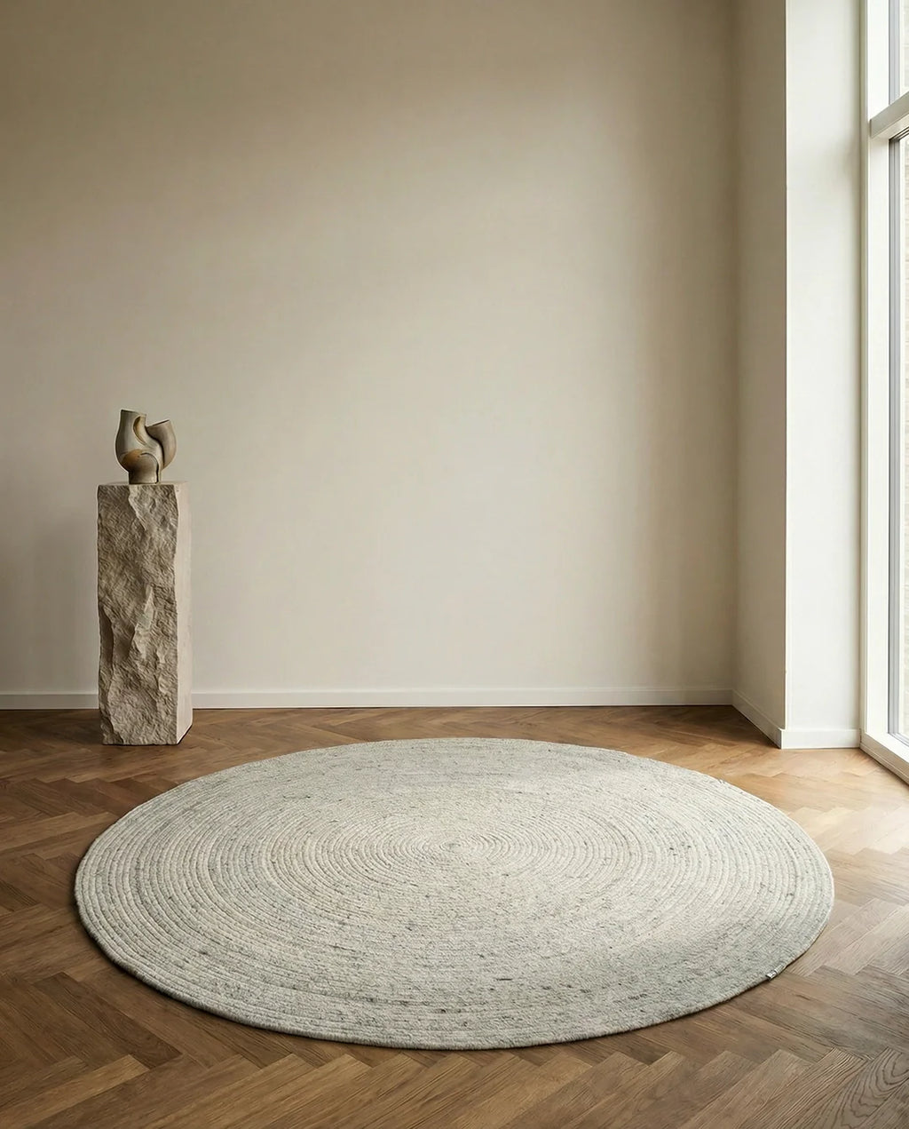 MERINO Round Wool Rug, Concrete