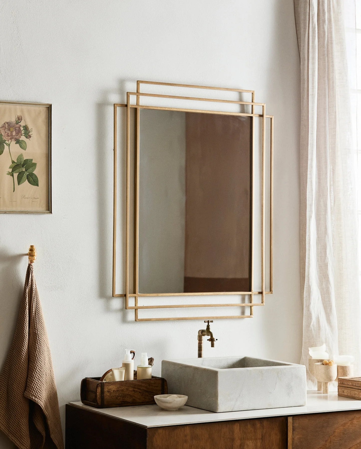 MIRROR, DOUBLE SQUARE GOLDEN, 76 x 97 cm