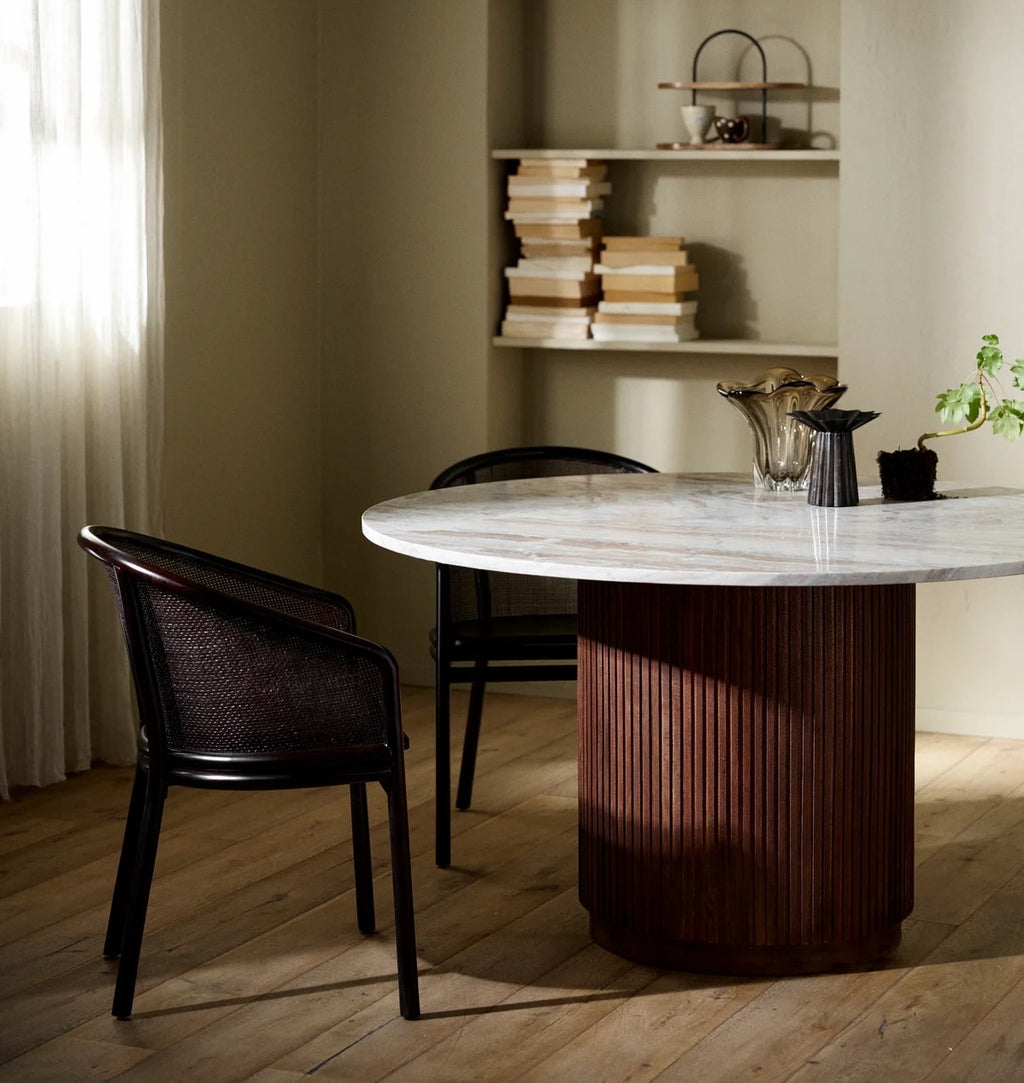 ERIE WOOD IVORY round dining table, marble top, Ø 140