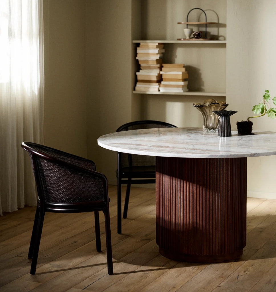 ERIE WOOD IVORY round dining table, marble top, Ø 140