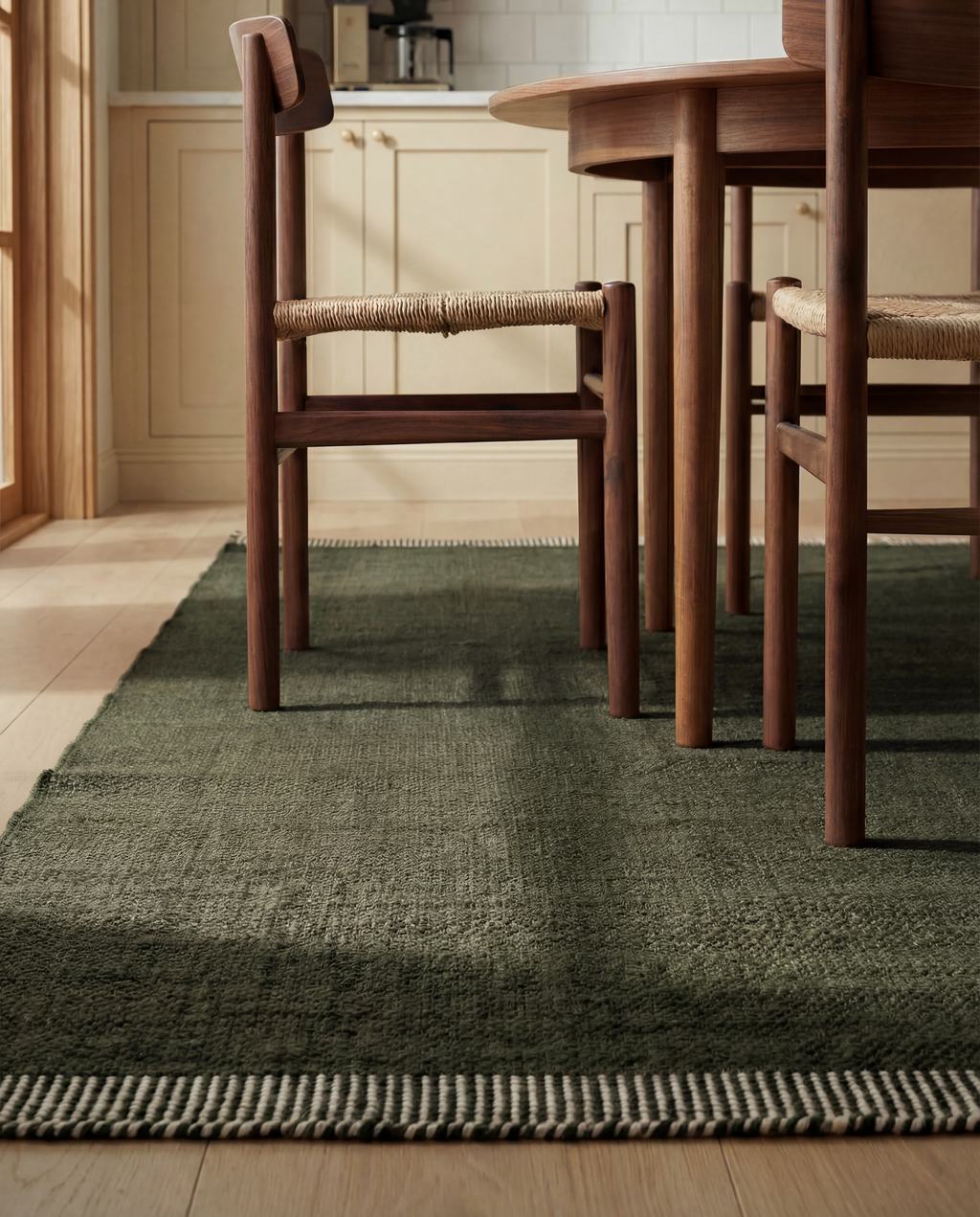 PURE WOOL RUG, FOREST GREEN, MANY SIZE