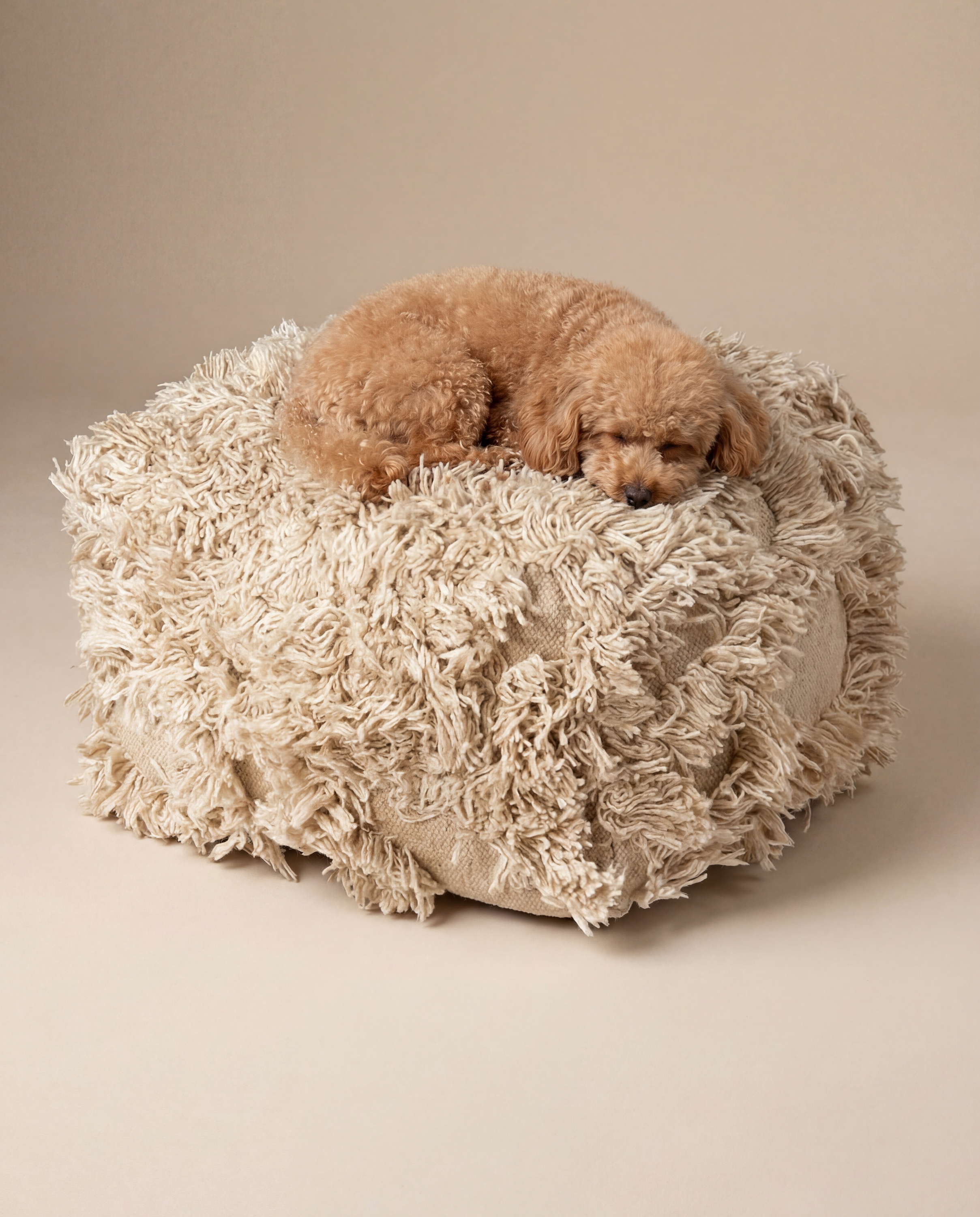 RIO Pouf, Beige, Wool