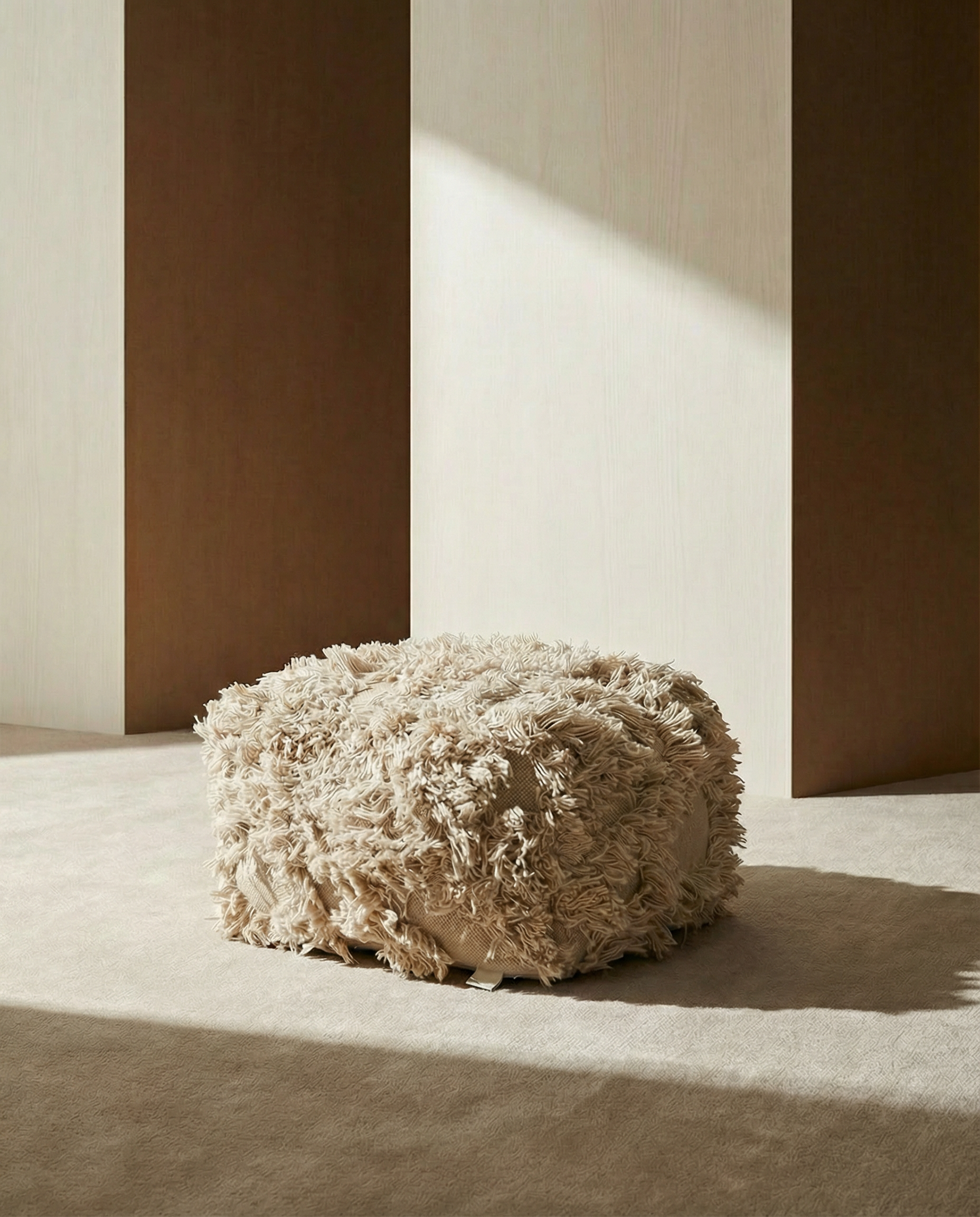 RIO Pouf, Beige, Wool