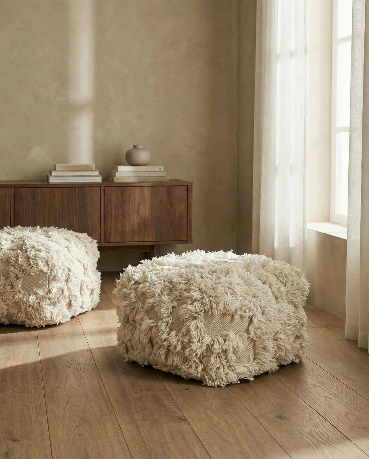 RIO Pouf, Off White, Wool