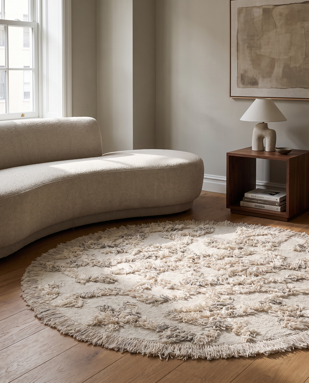 RIO ROUND WOOL RUG, IVORY Ø 220 CM