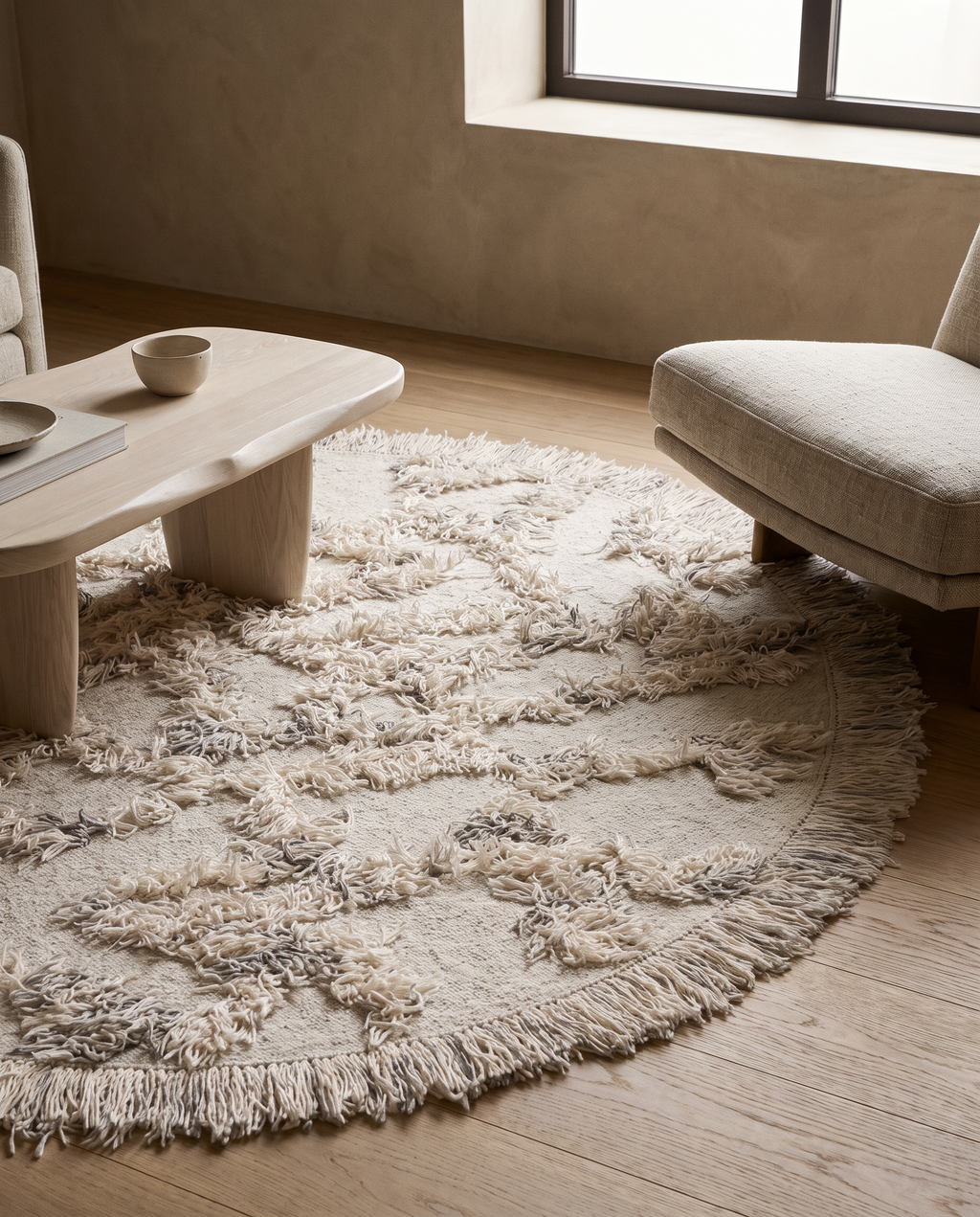 RIO ROUND WOOL RUG, IVORY Ø 220 CM